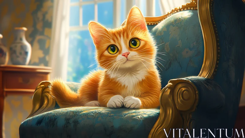 Aristocratic Ginger Feline in Ornate Interior Setting.