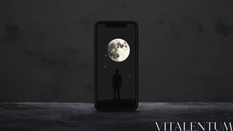 Moonlit doorway inside a phone on a quiet nightscape.