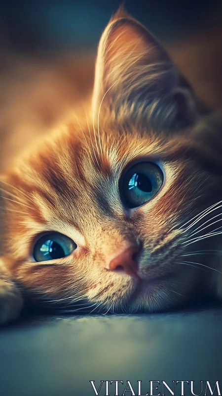 Golden Feline Portrait with Luminous Blue Eyes.