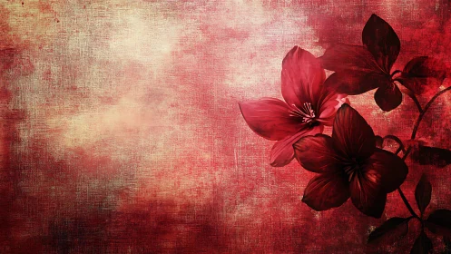 Textured red floral composition with high-contrast vignette