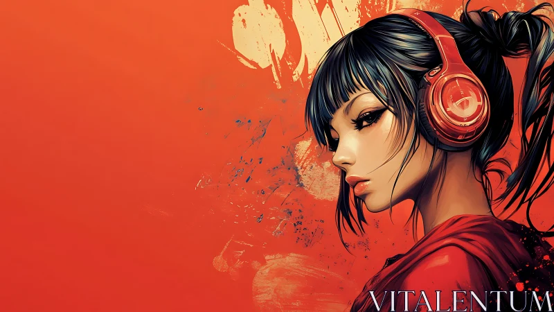 Cool-headed girl with red headphones in a bold vibe.