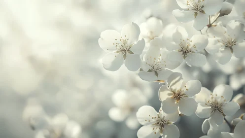 White Blossoms with Golden Stamens in Soft Focus.