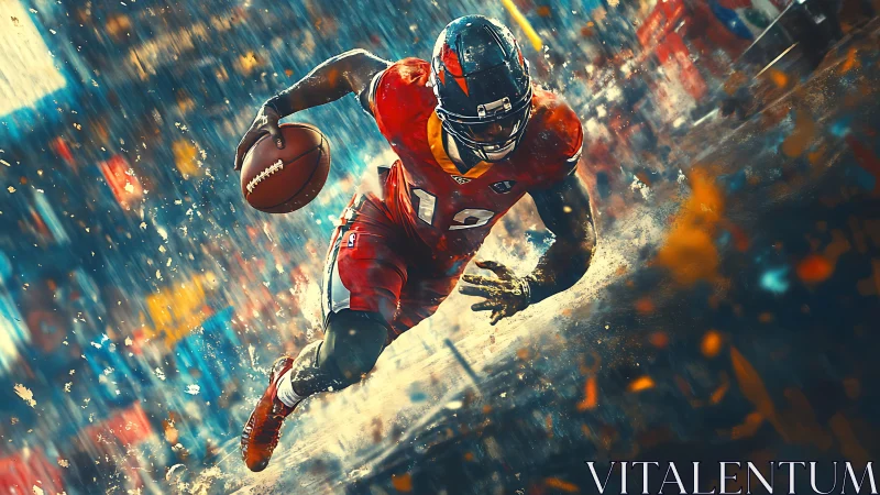 Dynamic digital painting of a sprinting football running back.