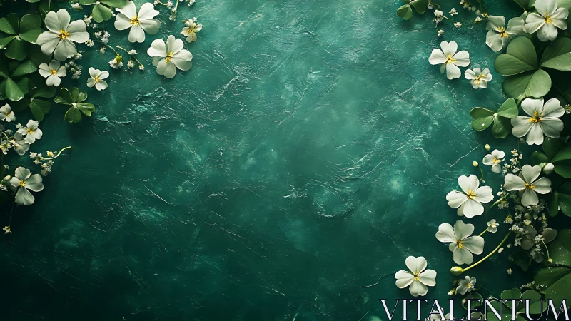 White Flowers on Textured Green Surface.