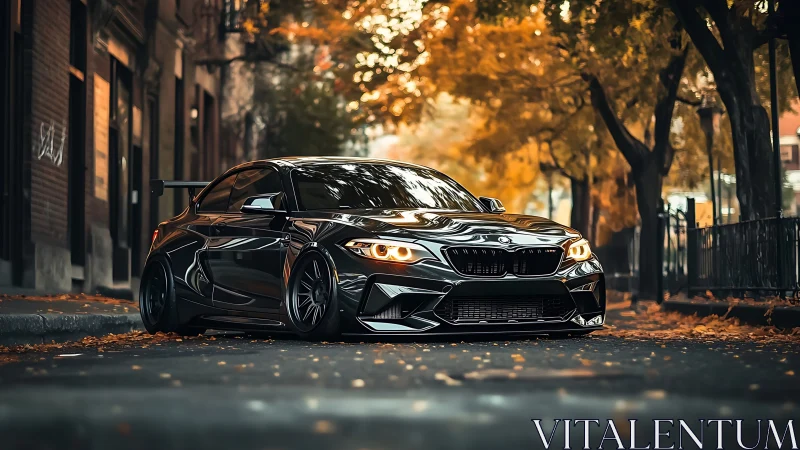 Midnight-tuned street coupe prowls through autumn fireglow