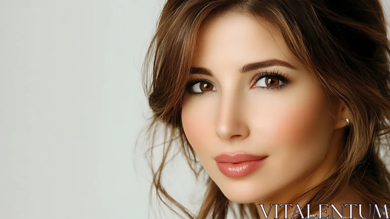 Portrait highlights flawless skin and warm studio lighting.