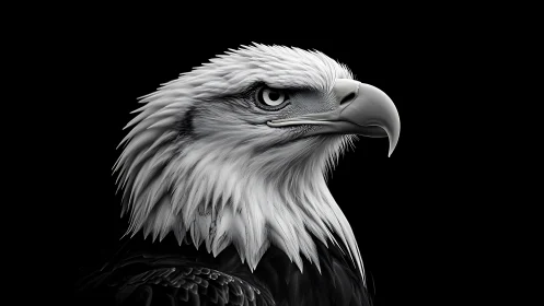 Bald eagle portrait in dramatic monochrome photorealistic style.