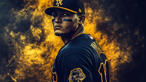 Baseball player portrait is rendered with dramatic lighting effects