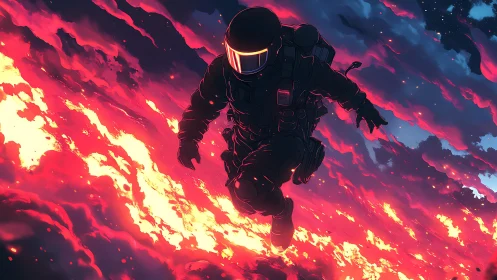 Neon Astronaut in Inferno: Digital Cyberpunk Descent.