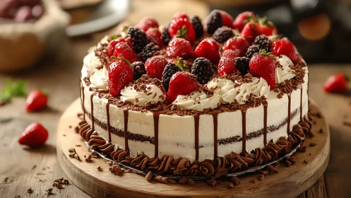 Decadent Chocolate Cake With Fresh Berries and Cream