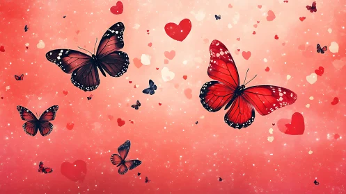 Crimson butterflies drift through sugar-sweet valentines sky.