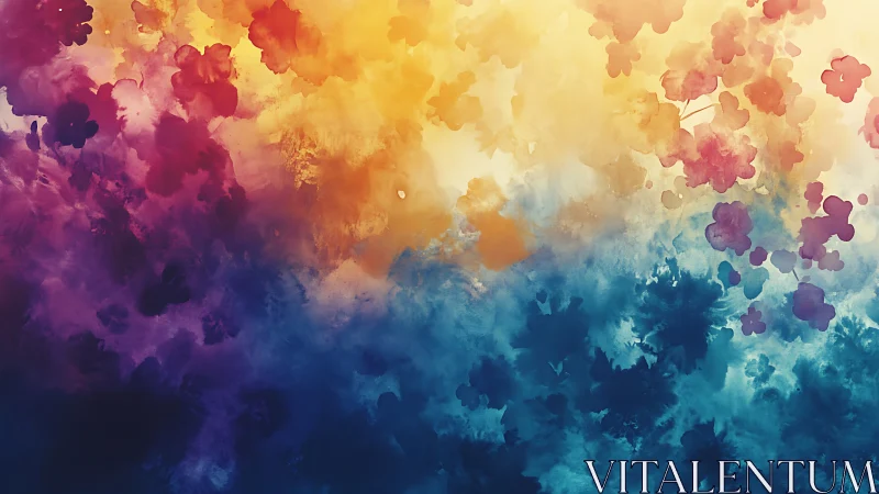 Vibrant watercolor clouds in warm and cool color fusion.