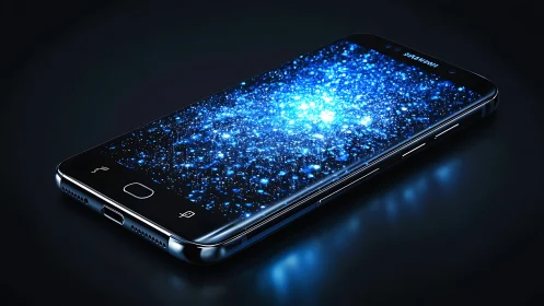 Pocket galaxy shimmers alive across a luminous smartphone screen