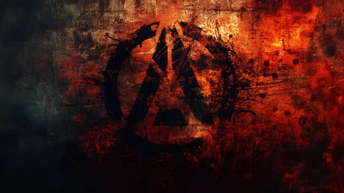 Grunge Abstract Symbol on Fiery Textured Background Digital Art.