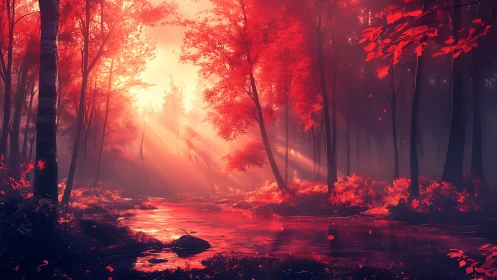 Crimson Forest Sanctuary: Where Fire Breathes Through Mist.