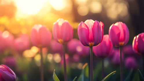 Glowing Pink Tulips Bask in Golden Sunlight