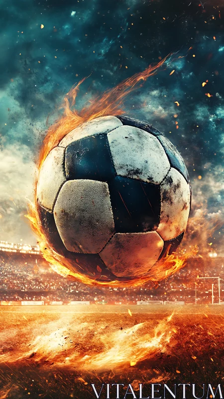 Blazing soccer ball ignites night stadium battleground.