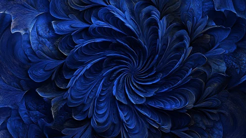 Deep blue fractal bloom spirals inward with luminous petals