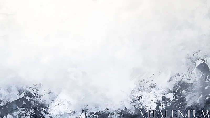 Minimalist winter abstraction with misted monochrome peaks.