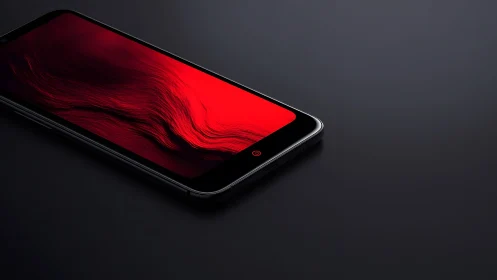 Modern smartphone with vivid red abstract wallpaper, dark minimal style.