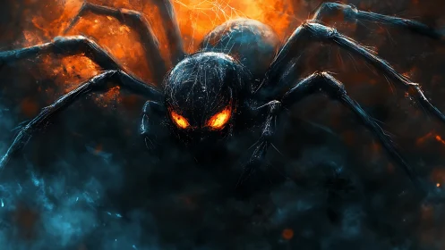 Digital painting of infernal spider with dramatic chiaroscuro.