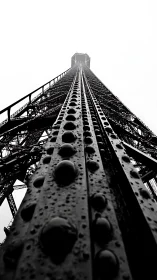 Monochrome riveted tower shaft in extreme low perspective.