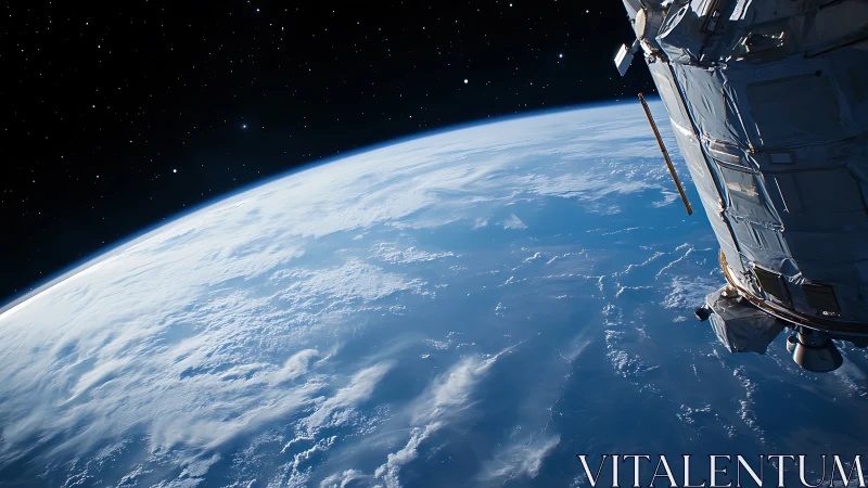 Orbital sentinel gazes across Earth&rsquo;s blue, cloud-swept curve.