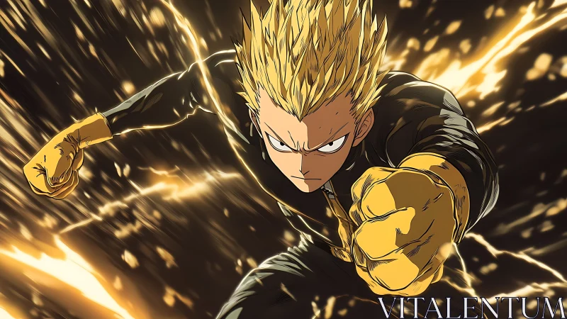 Electric hero surges forward with bold fists and fierce focus