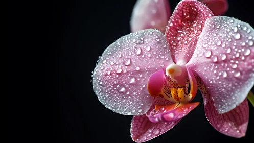 Jeweled Orchid: Dewdrop Spectacle in Magenta Bloom.