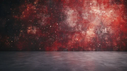 Textured red wall surface meets smooth concrete floor plane