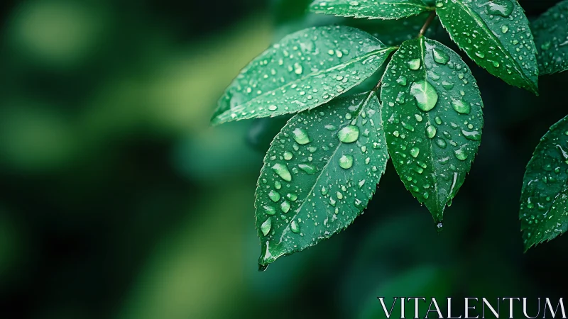 Morning rain jewels resting softly on deep green leaves.