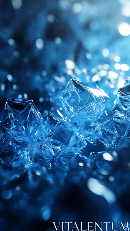 Crystalline blue ice shards under ethereal bokeh glow.