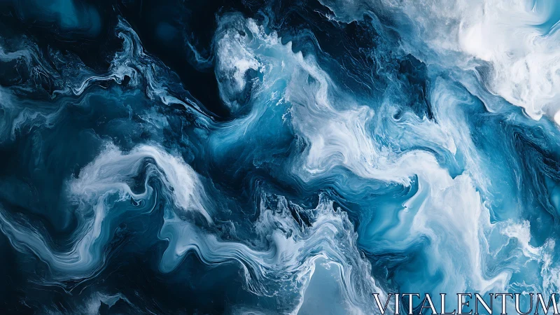 Blue and white abstract fluid waves in swirling motion