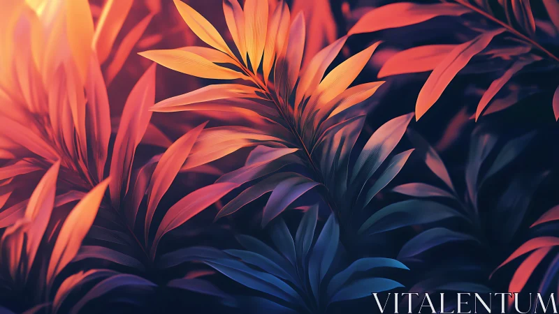 Neon gradient foliage study with cinematic rim lighting depth.