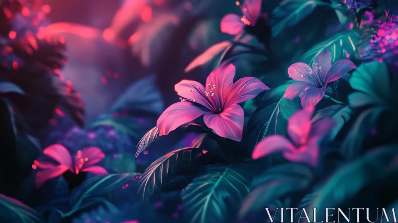 Neon Flora Garden: Luminescent Hybrid Flowers Digital Synthesis.