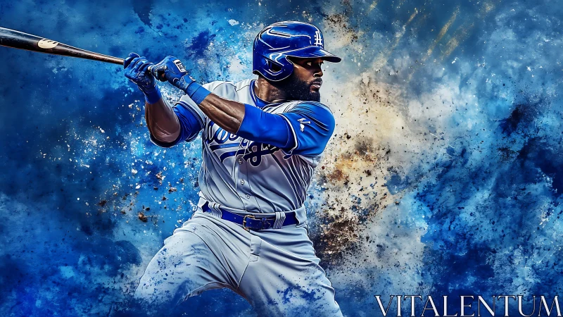 Dynamic digital painting of baseball batter amid explosive color fields.