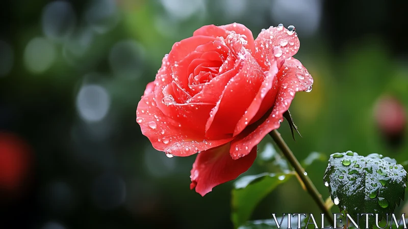 Crimson bloom performs a dewdrop dance after the rain