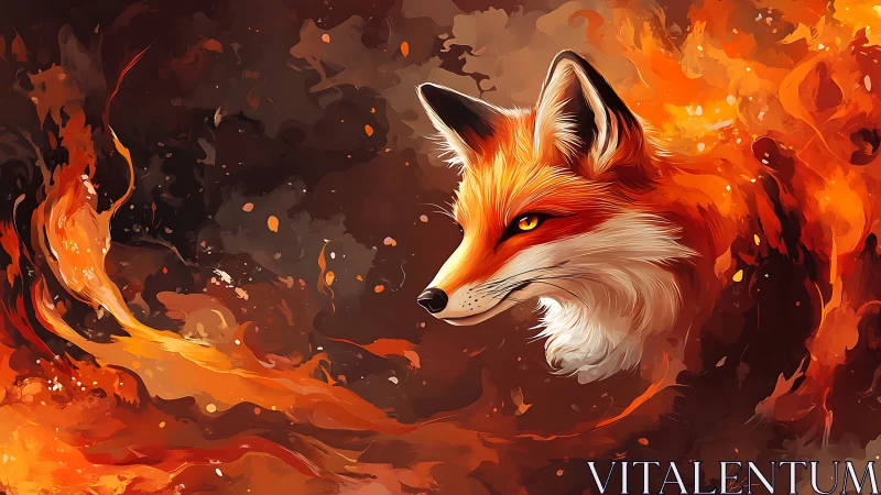 Fiery fox head emerging from swirling orange flames.