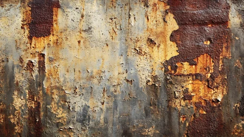 Weathered rusty metal texture with peeling paint in grunge style.