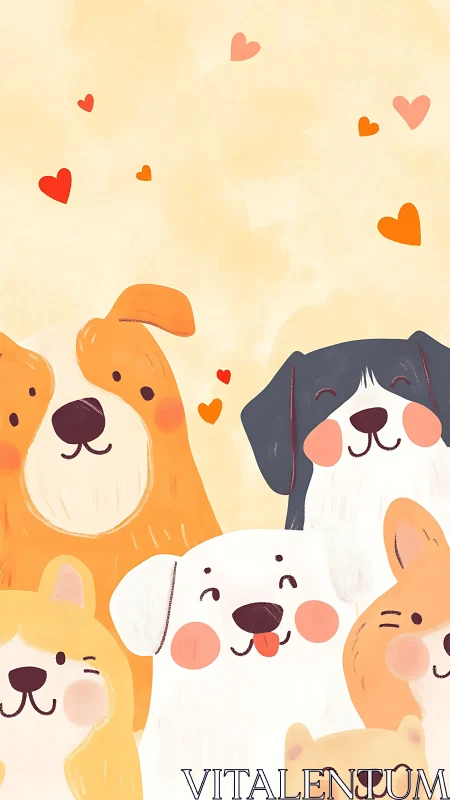 Puppy Parade of Hearts under a Peaches-and-Cream Sky.