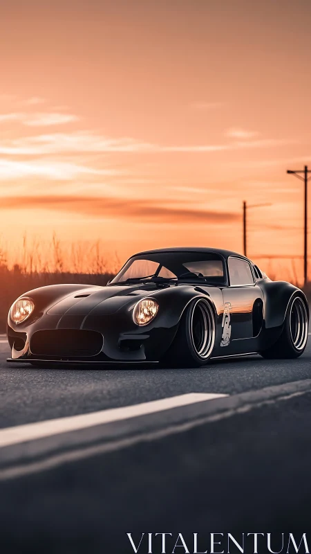 Midnight racer prowls a molten sunset highway horizon.