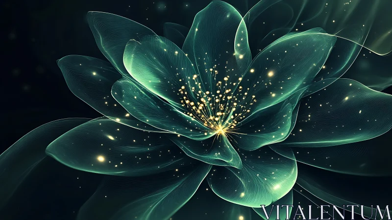 Glowing teal blossom unfolding with soft, starlit magic.