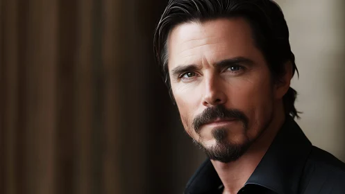 Male portrait in shallow depth, warm cinematic lighting.