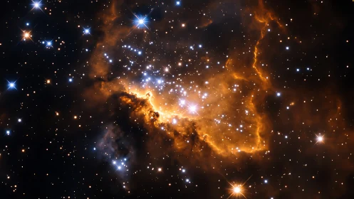 Ionized stellar nursery with dense nebular emission front.