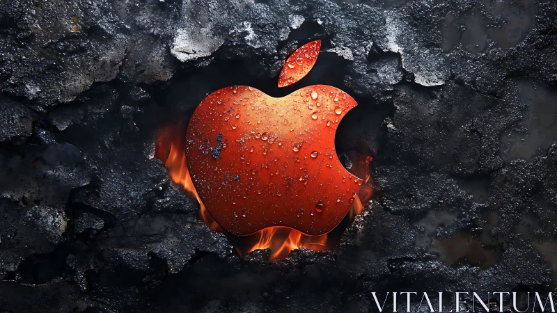 Glowing Red Apple Logo Emerges from Dark Textured Stone.