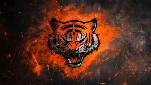 Fierce flaming tiger emblem glowing with bold orange fire.