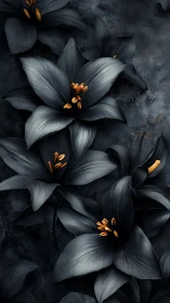 Dark Lilies with Golden Stamens on Black Textured Background