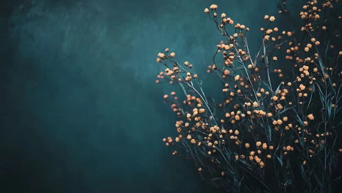 Orange wildflowers against teal gradient background.