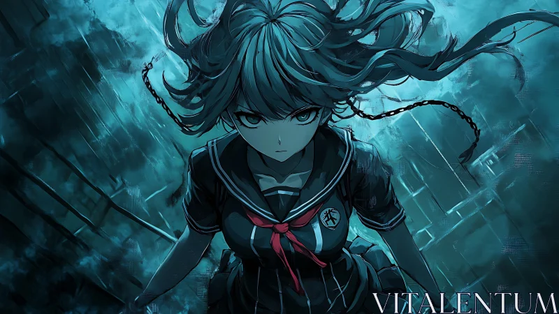 Determined anime warrior girl charges through storm. Period.