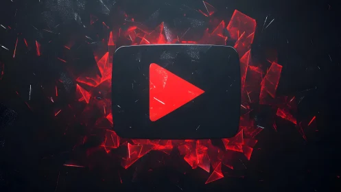 YouTube logo with glowing red shards in digital abstract style.
